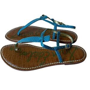 Sam Edelman  Gigi Blue Snakeskin Leather Ankle T-Strap Sandal Sz 7.5
